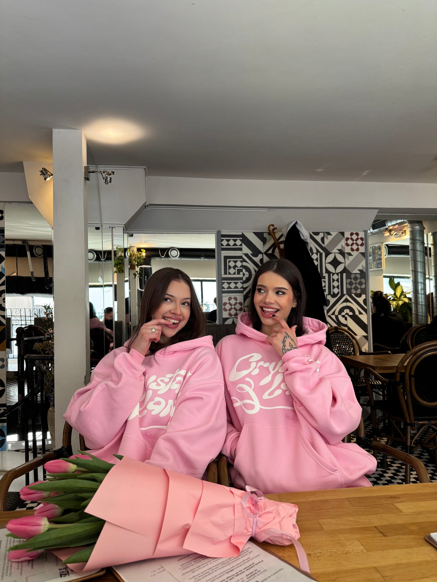 CRYSTALAND PUFF PRINT BABY PINK HOODIE