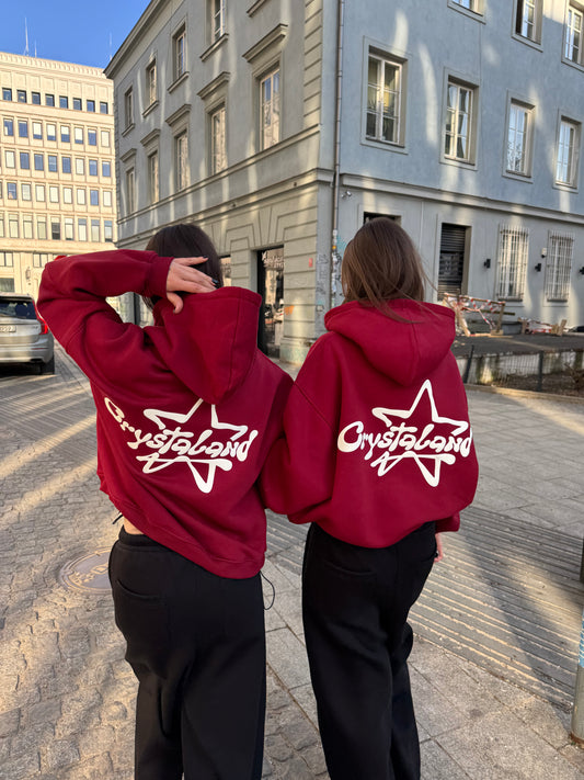 CRYSTALAND STAR PUFF PRINT BURGUNDY HOODIE