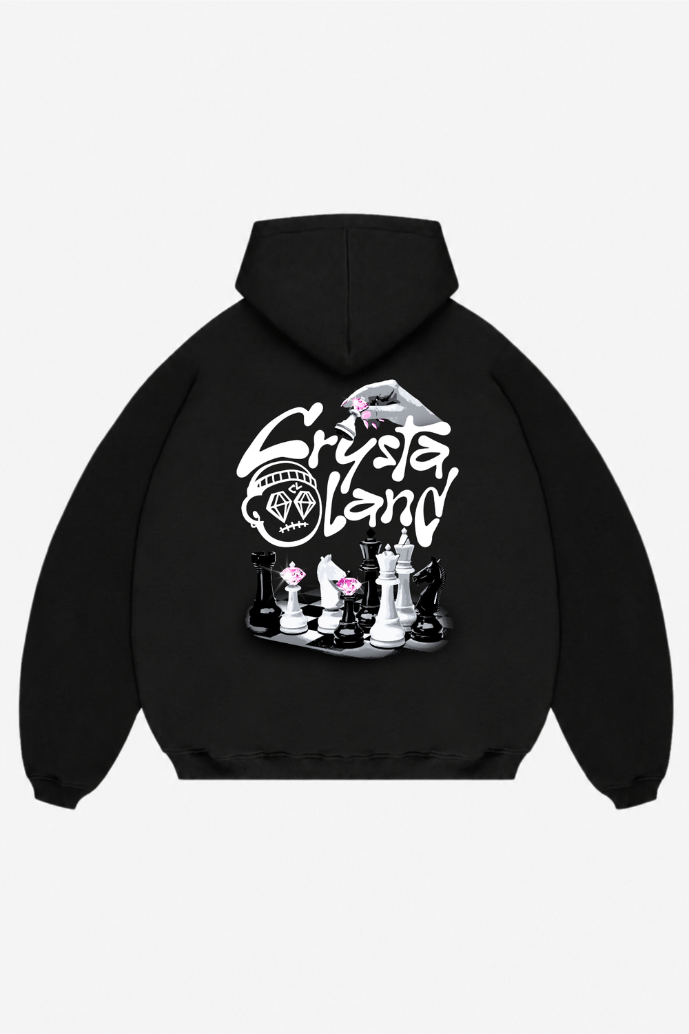 CRYSTALAND CHESS ZIP BLACK HOODIE
