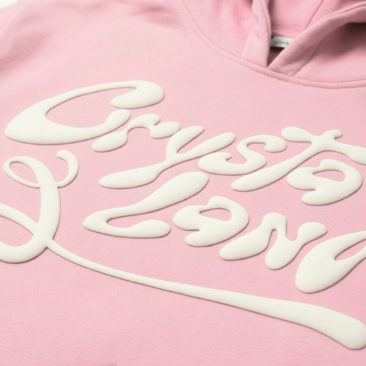 CRYSTALAND PUFF PRINT BABY PINK HOODIE