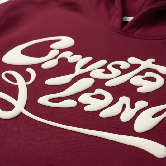 CRYSTALAND PUFF PRINT BURGUNDY HOODIE