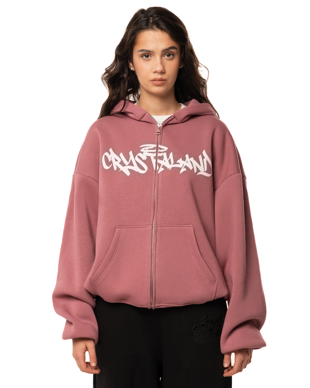 CRYSTALAND DUSTY ROSE ZIP UP HOODIE