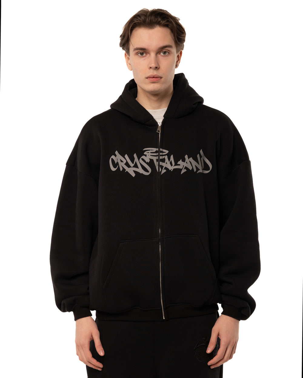 CRYSTALAND BLACK ZIP UP HOODIE