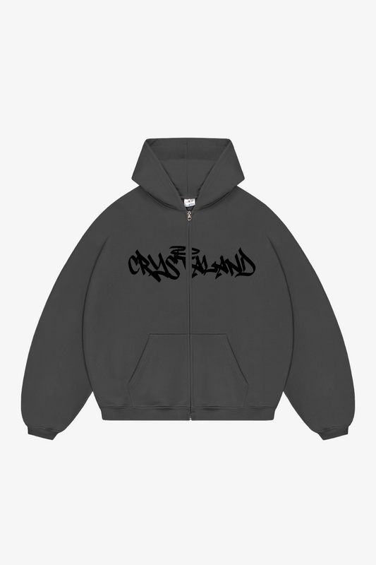 CRYSTALAND SHADOW GREY ZIP UP HOODIE